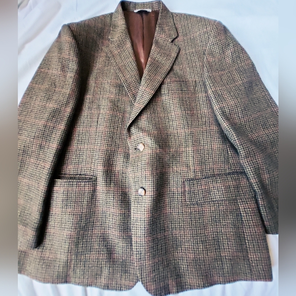 Vintage 100% Camel Hair Blazer/Suit Coat/Jacket Size 44 Houndstooth 2 Button
